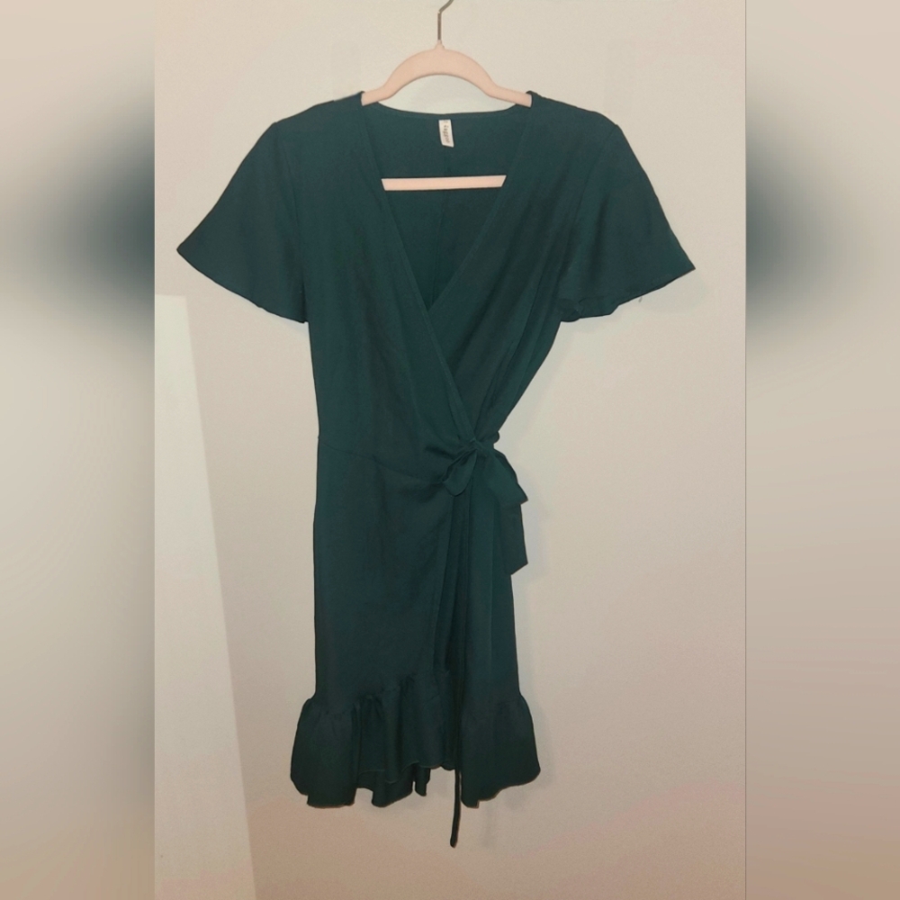 GREEN Ruffle Wrap Dress - Picture 4 of 5